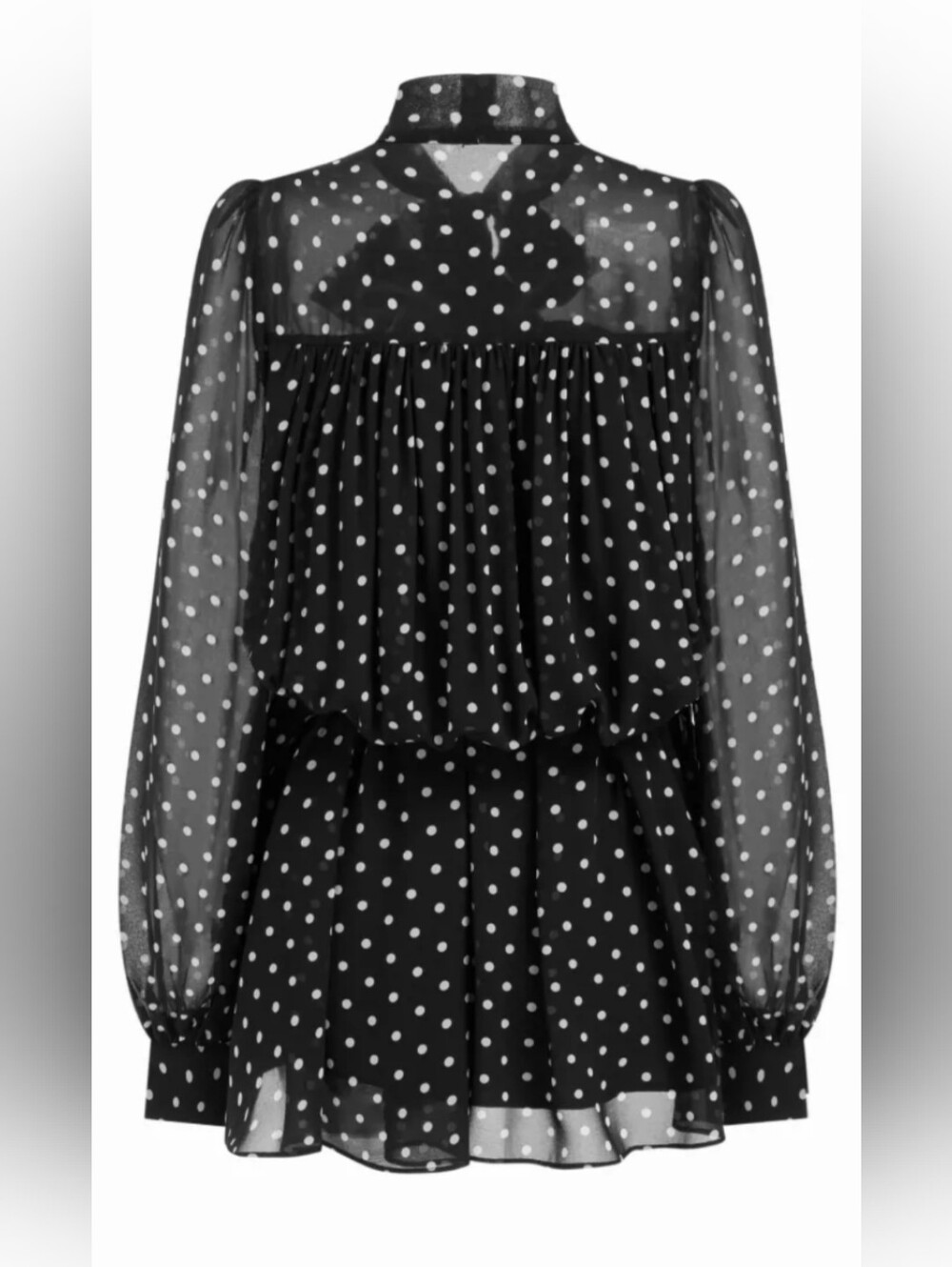 Cider Black & White Polka Dot Sheer Long-Sleeve Blouse